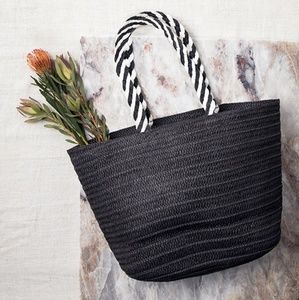 Rachel Zoe Palm Straw Black and White Beach Tote